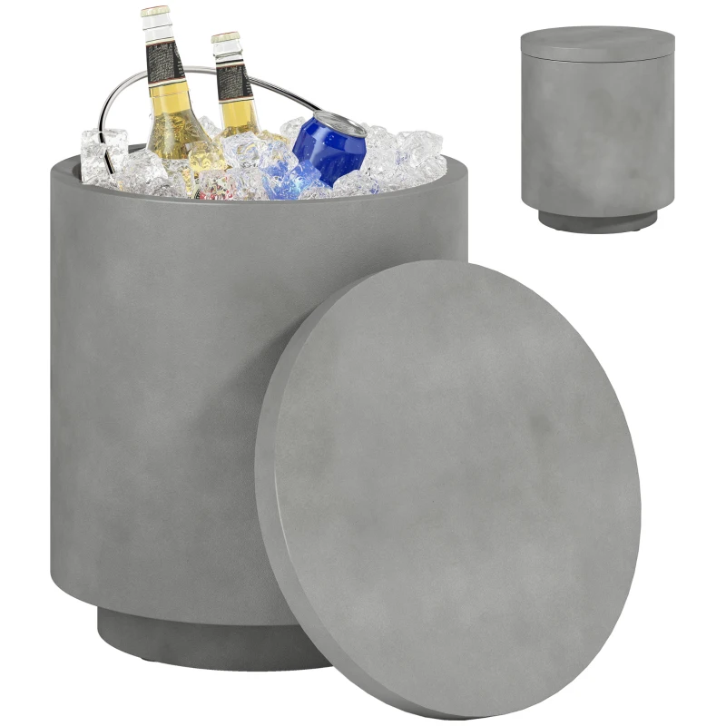 HOMCOM Outdoor-Tisch, Beistelltisch mit Kühler, Eiseimer, Hellgrau