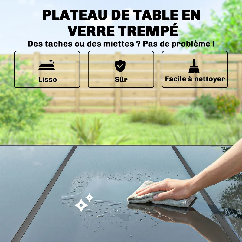 Outsunny Salon de Jardin 6 Personnes Ensemble Table et Chaises Jardin avec Chaises Empilables en Textilène 70x51x87cm Noir