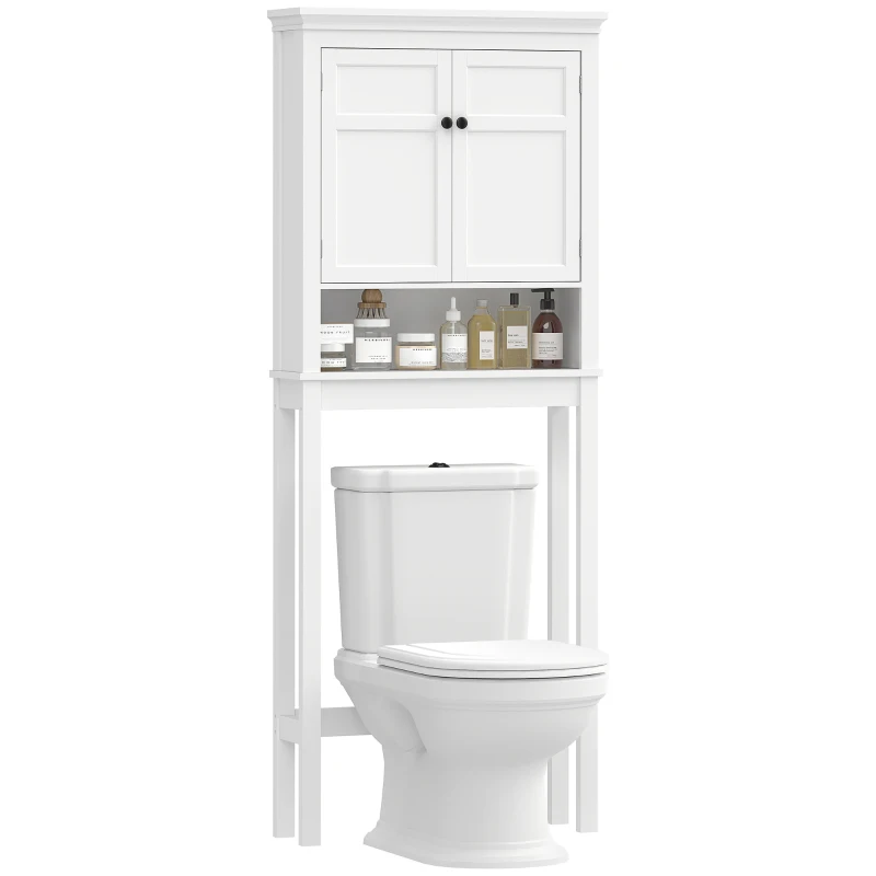 HOMCOM Meuble WC dessus de toilette meuble machine à laver meuble salle de bain placard 2 portes étagères réglables blanc