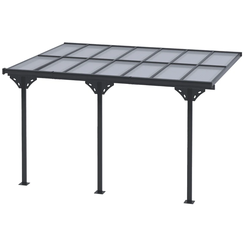 Outsunny Pergola adossée aluminium 4,5 x 3 m avec toit en polycarbonate résistant UV, gouttière intégrée, tonnelle de jardin pour terrasse patio véranda, gris