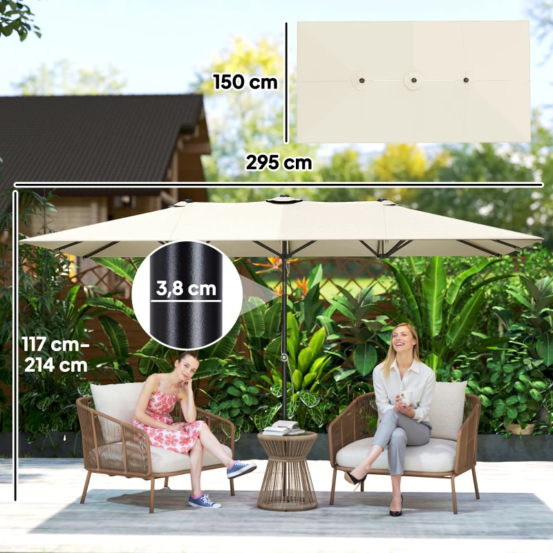 Outsunny Großer Sonnensschirm, höhenverstellbar, neigbar, 150x295x170-214 cm, Creme