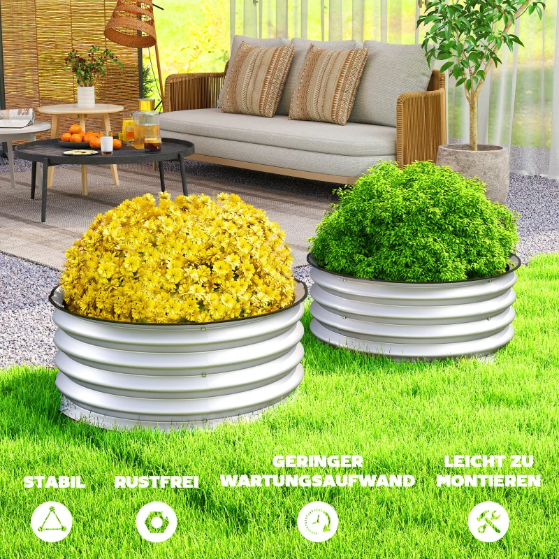 Outsunny 2er-Set Hochbeet Pflanzenbeet, modulares Hochbett, 2 Stück, ohne Boden, Ø60 x 30 cm. Silber