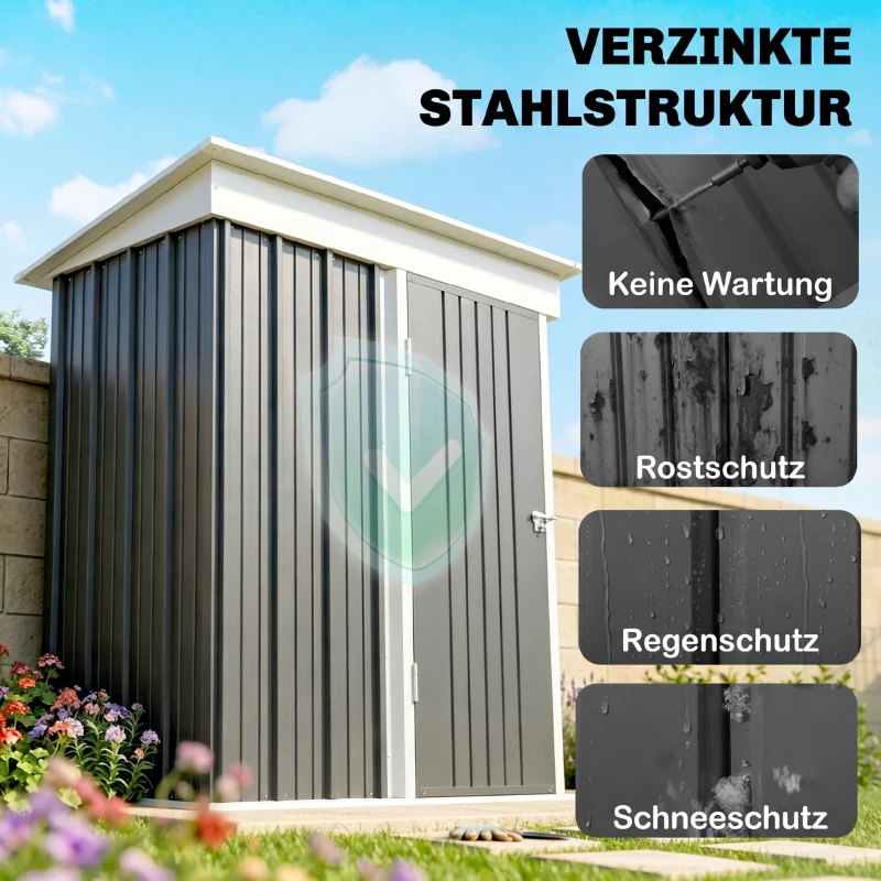 Outsunny Gartenschuppen, Outdoor-Geräteschuppen aus Wellstahl, Wanddesign, verstellbare Regalböden, verschließbare Tür Dunkelgrau