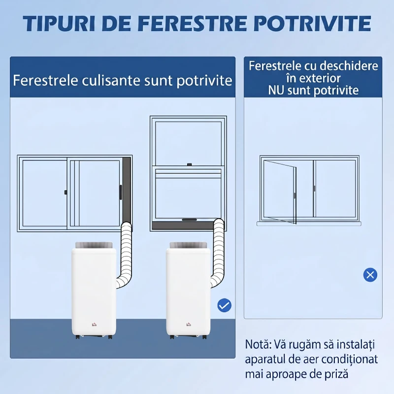 HOMCOM Aparat de aer condiționat portabil 1250W cu 5 moduri și timer 24h, 35.5x35x70 cm, alb
