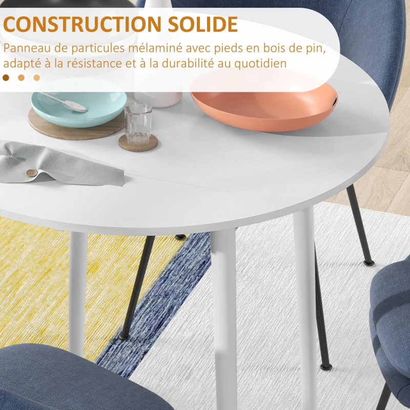 HOMCOM Table de salle à manger pliante 2 abattants, table ronde extensible pour 4 personnes, pieds en bois Ø 89 x 73,5 cm, blanc