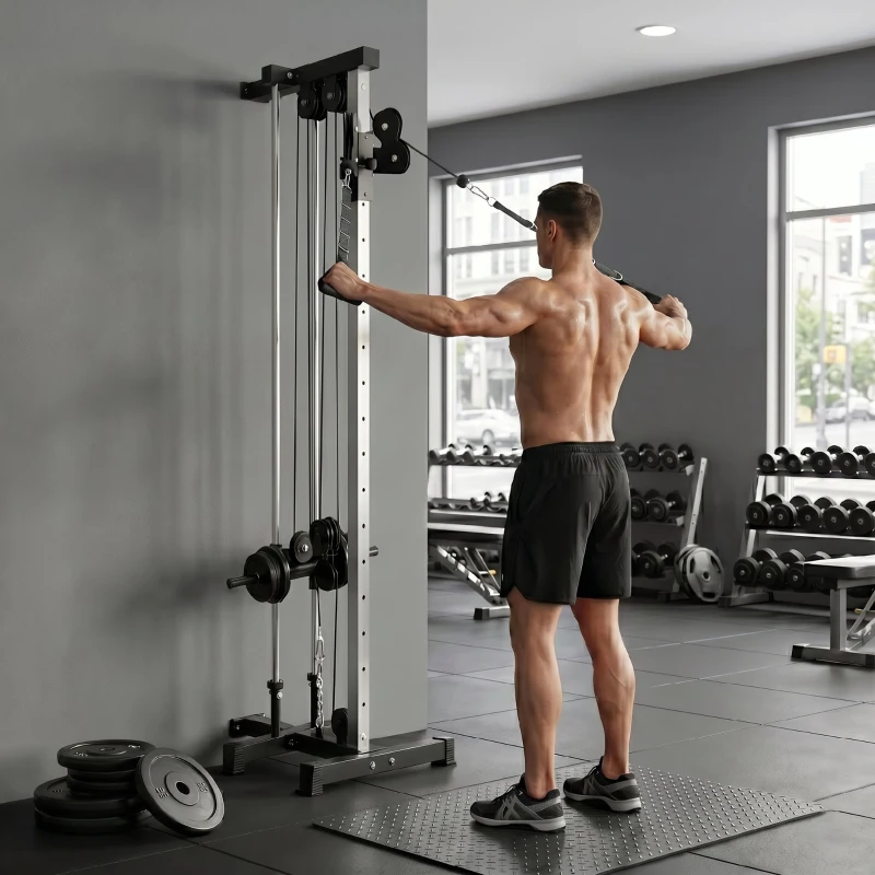 SPORTNOW Kraftstation höhenverstellbar 25-165 cm mit Dual-Pulley-Systemen Adaptern 62 x 60 x 200 cm Schwarz