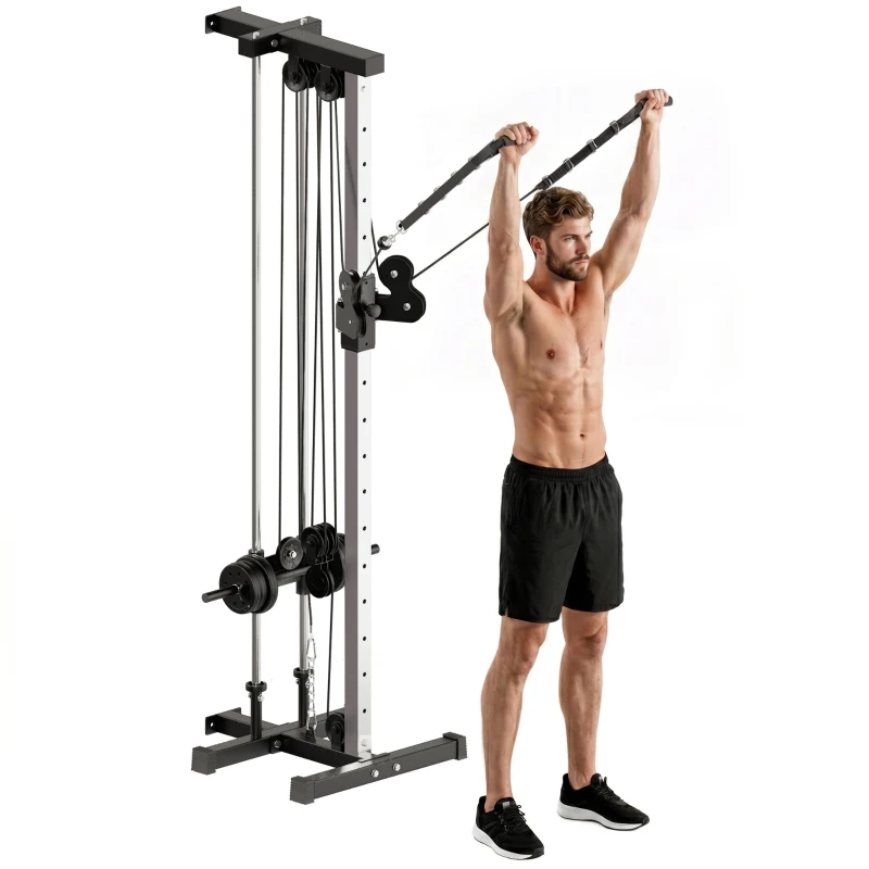 SPORTNOW Kraftstation höhenverstellbar 25-165 cm mit Dual-Pulley-Systemen Adaptern 62 x 60 x 200 cm Schwarz