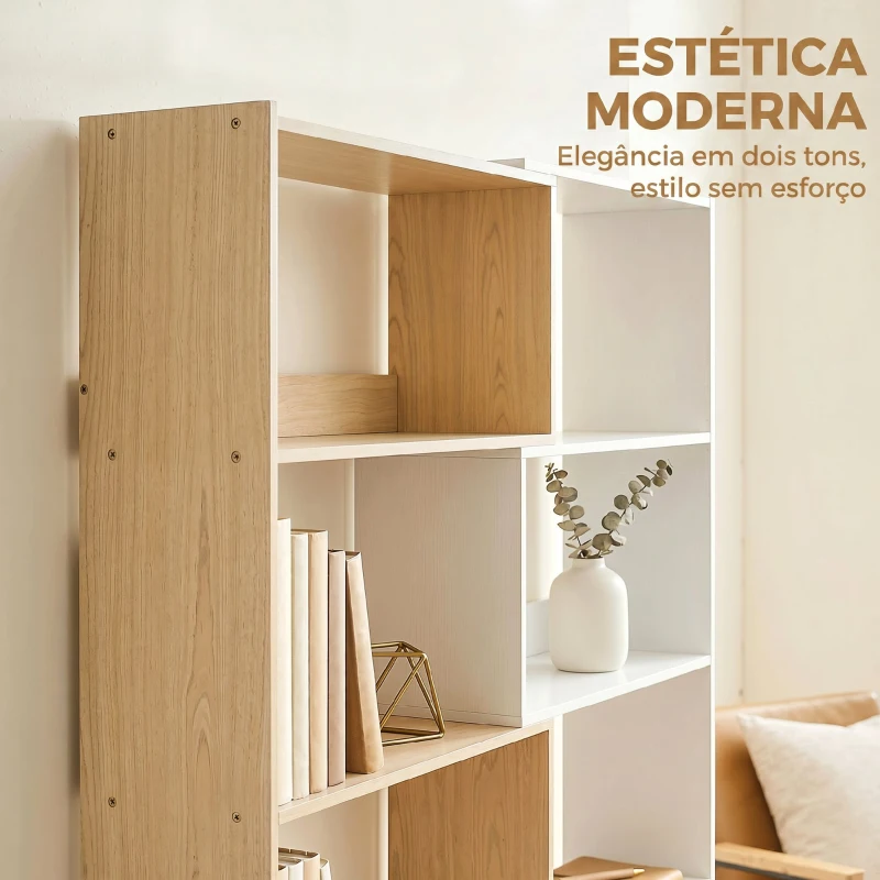 HOMCOM Estante Expansível 5 Níveis Estante para Livros Giratória 350° Largura Ajustável Convertível em L Reta ou Compacta 111,5x23,8x163,7 cm Madeira e Branco