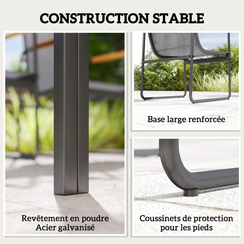 Outsunny Ensemble de Salle à Manger d'Extérieur 7 Pièces pour 6 Personnes, Table en Verre et Chaises en Maille avec Accoudoirs Décoratifs, Gris