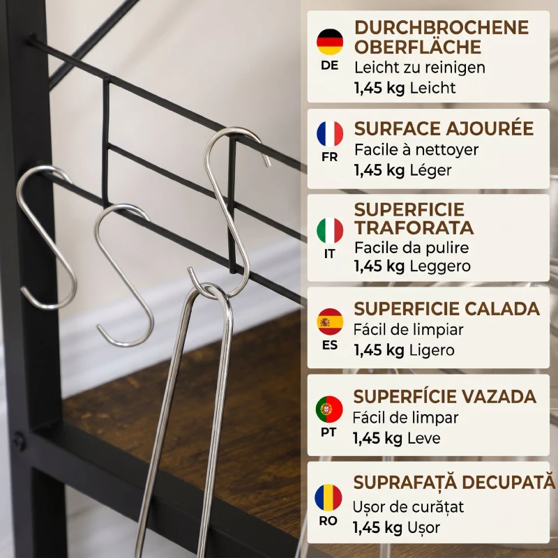 HOMCOM Dulap de bucătărie cu 3 rafturi din PAL, priză electrică, port USB și coș, 90x40x83cm