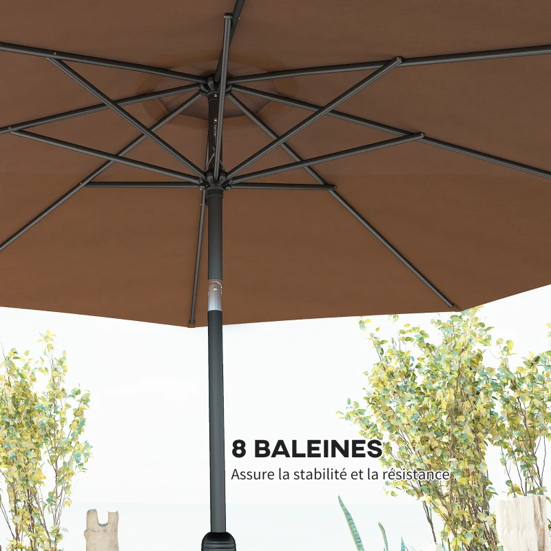 Outsunny Parasol de jardin extérieur Parasol droit inclinable Ø 3 m en métal Rond Polyester 180g/m² manivelle inclinable Chocolat
