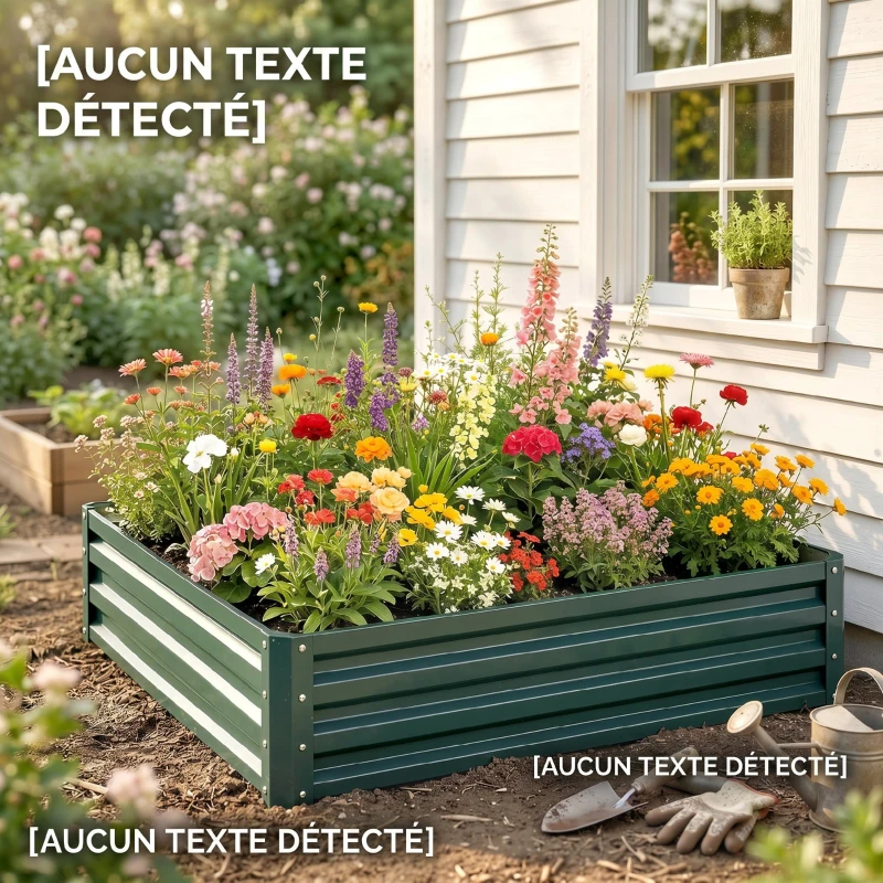 Outsunny Carré potager de jardin tôle d'acier ondulée 120 x 120 x 30 cm vert foncé