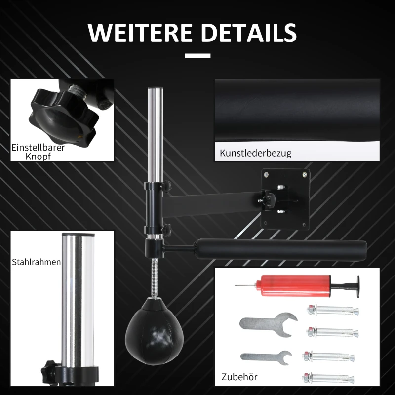 HOMCOM Boxgestell, mit Speedball, drehbarer Reflexstange, höhenverstellbar, klappbar, Stahl, 79 x 72 x 20cm