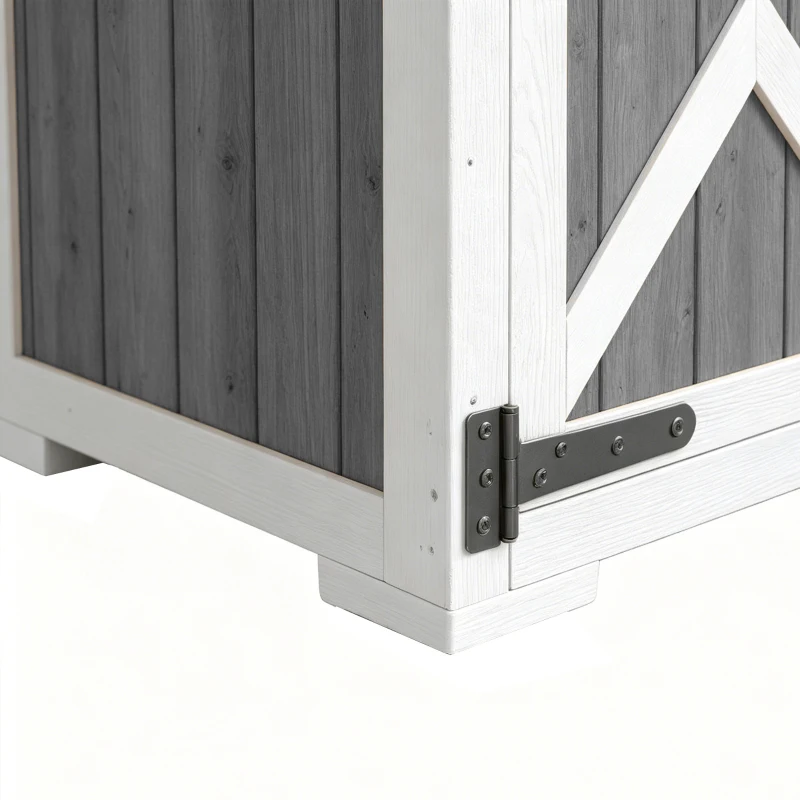 Outsunny Armário de Jardim de Madeira 105x55x179 cm Abrigo de Exterior com Portas 4 Prateleiras Extraíveis Teto Metal Galvanizado Cinza