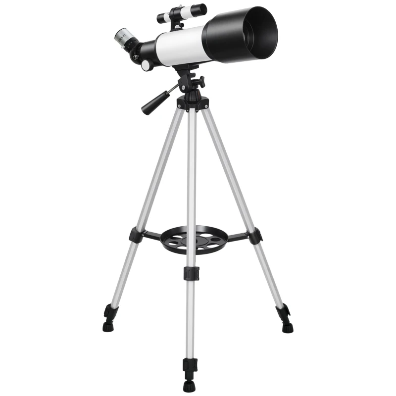 Outsunny Télescope Astronomique pour Adultes et Débutants 70 mm, 2 Oculaire 40X/16X, Trépied Réglable, 80 x 80 x 135 cm, Blanc