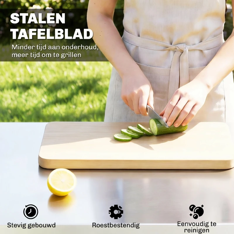 Outsunny Keukenwagen met wielen, serveerwagen, rolwagen met kast, handgrepen, roestvrijstalen werkblad 117 x 55 x 78 cm zwart