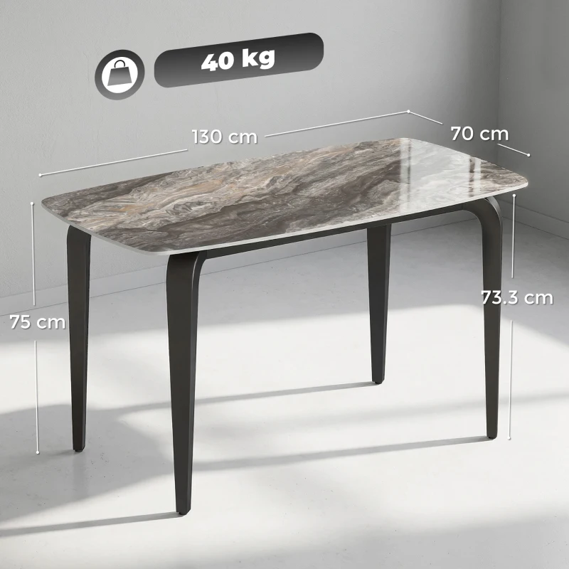 HOMCOM Tavolo 4 Persone, 130x70 cm, Moderno con Piano in Pietra Sinterizzata, Marrone