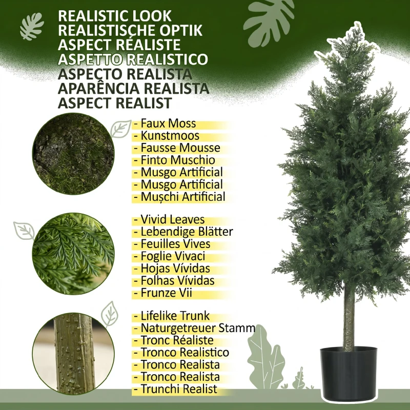 HOMCOM Set 2 Plante Artificiale de Cedru din PE cu Ghiveci din Plastic PP, din Oțel și Ciment, 38x12,5x90 cm, Verde