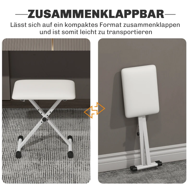 HOMCOM Klavierhocker Höhenverstellbare Klappbare X-förmige Klavierbank mit Kunstleder Kissen 39 x 29 x 37-47 cm Weiß
