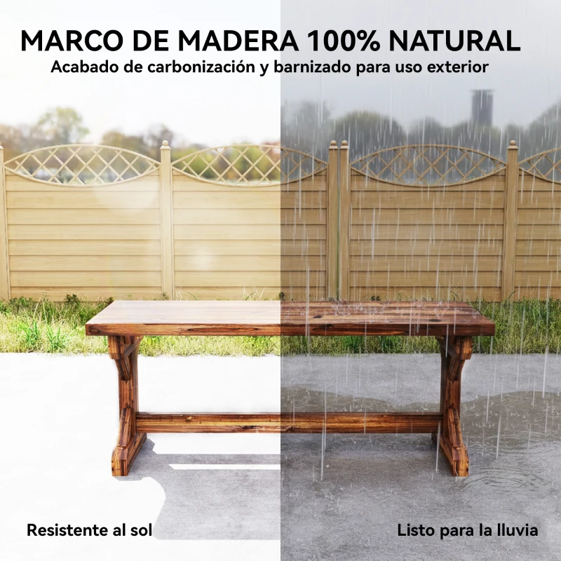 Outsunny Banco de Jardín de Madera Banco Rústico Exterior de 2 Plazas con Base en Forma de X Carga 240kg 114x40x46cm Carbonizado