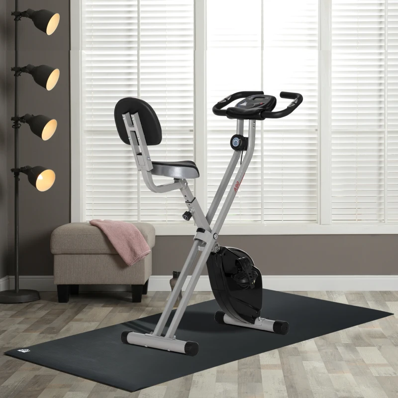 HOMCOM Vélo d'appartement pliable 8 niveaux de résistance magnétique dossier selle réglable écran LCD capteur fréquence cardiaque + Tapis de protection sport enroulable revêtement antidérapant PVC