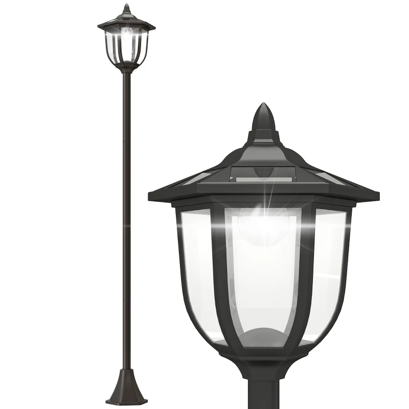 Outsunny Lámpara Solar de Jardín Farola con 6 Luces LED con Batería Recargable Solar con Autonomía de 6-8 Horas Ø26,5x177cm Negro
