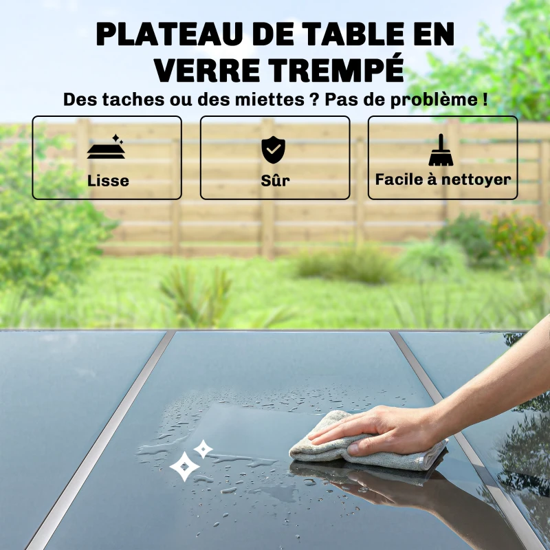 Outsunny Salon de Jardin 6 Personnes Ensemble Table et Chaises Jardin avec Chaises Empilables en Textilène 70x51x87cm Argent