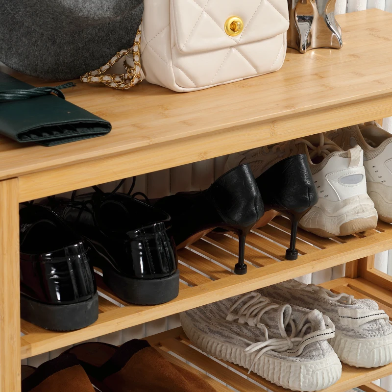 HOMCOM Étagère à chaussures à 5 niveaux, porte-chaussures en bambou avec 4 étagères à lattes, 80x29x82cm, effet bois naturel
