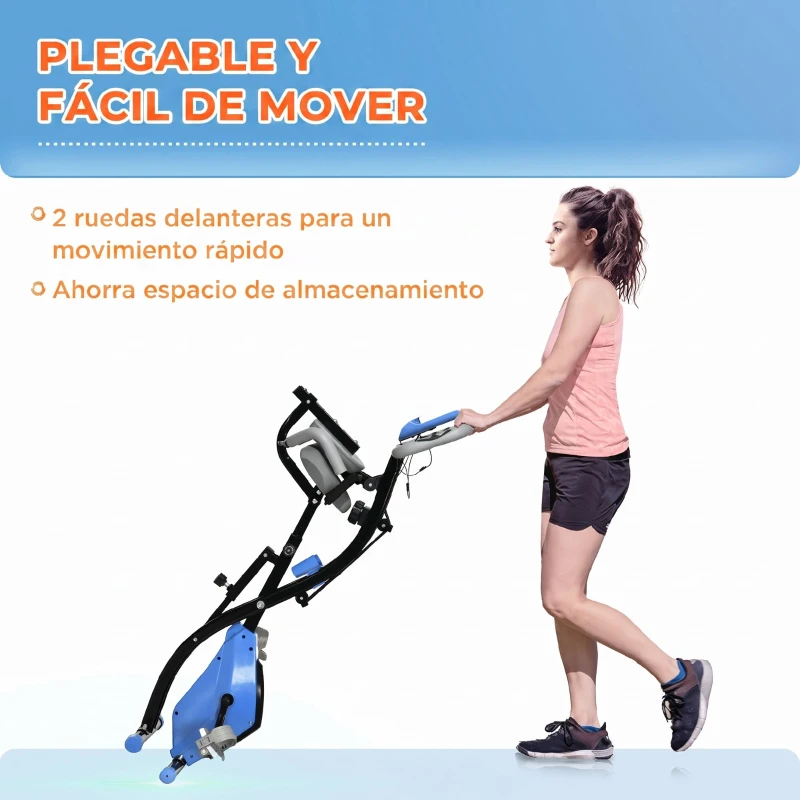 HOMCOM Bicicleta Estática Plegable con Respaldo 8 Niveles de Resistencia Volante Pantalla LCD Pulsómetro y Sillín Ajustable
