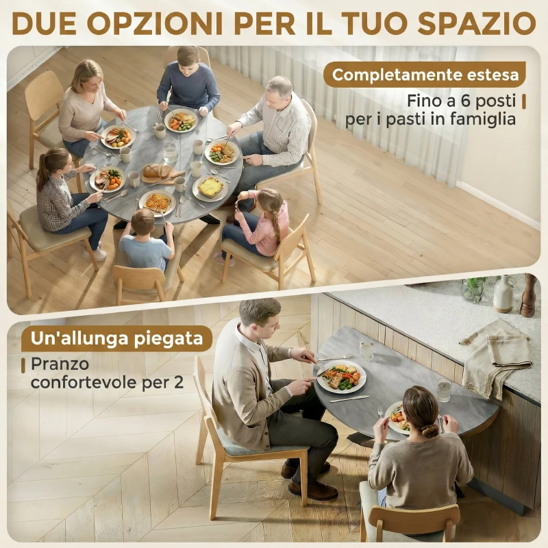 HOMCOM Tavolo Pieghevole 2-6 Persone, Ali Pieghevoli, Struttura Acciaio Doppia X, Grigio Cemento