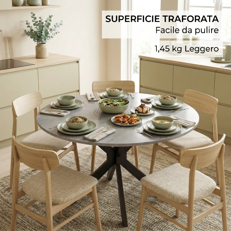 HOMCOM Tavolo Pieghevole 2-6 Persone, Ali Pieghevoli, Struttura Acciaio Doppia X, Grigio Cemento