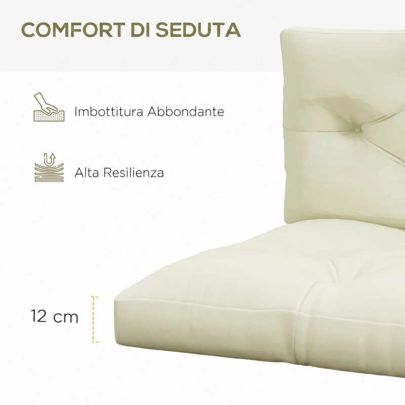 Outsunny Set 2 Cuscini da Giardino per Schienale e Seduta con Imbottitura Spessa in Poliestere, Crema