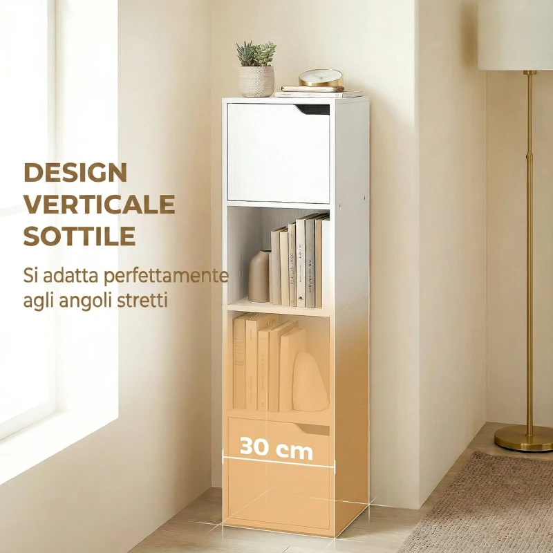 HOMCOM Libreria Moderna con 2 Armadietti e Ante a 4 Ripiani, 30x29x119 cm, Bianco
