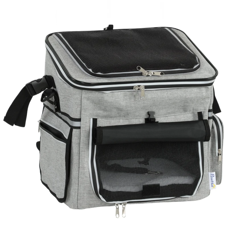 PawHut Panier de Vélo Avant Portable pour Chiens Chats, Laisse de Sécurité, Couvercle Détachable, 33x26x35cm, Gris Clair