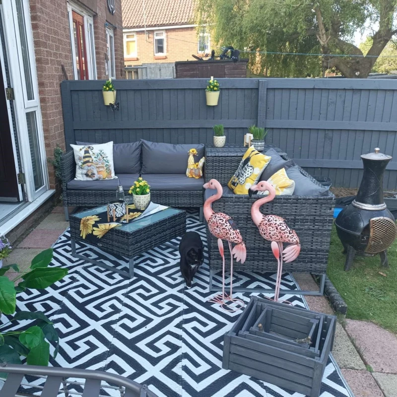 Outsunny 4pc Garden Rattan Wicker Outdoor Furniture Patio Corner Sofa Love Seat and Table Set  with Cushions Side Desk Storage, Mixed Grey