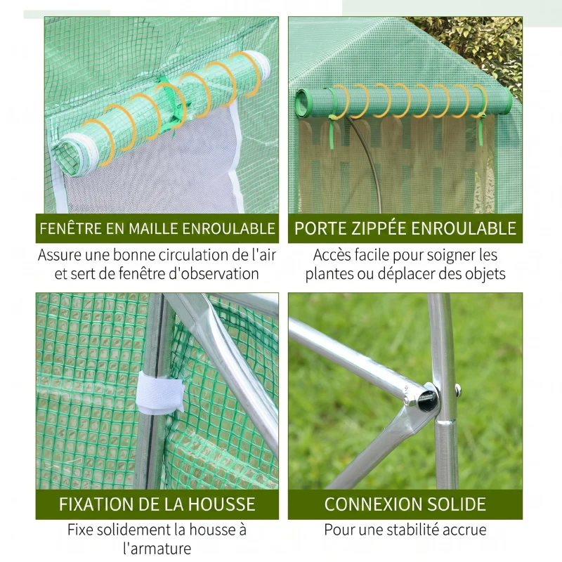 Outsunny Serre tunnel de jardin 4,5 x 3 x 2 m grande taille 6 fenêtres vert