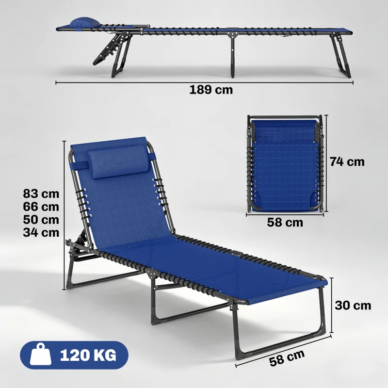 Outsunny Set of Two Folding Sun Loungers, with Four-Position Backs - Blue