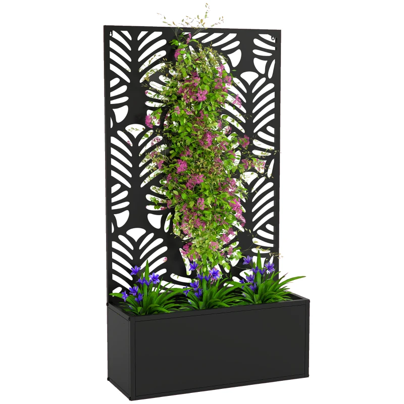 Outsunny Metal Garden Bed for Garden with Trellis, Wall Mounted or Freestanding Raised Planter with Privacy Screen