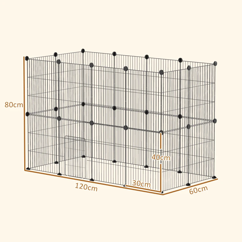 PawHut Jaula para Animales Pequeños Valla Metálica Modular para Mascotas con Puerta y Paneles de Acero 120x60x80 cm Negro