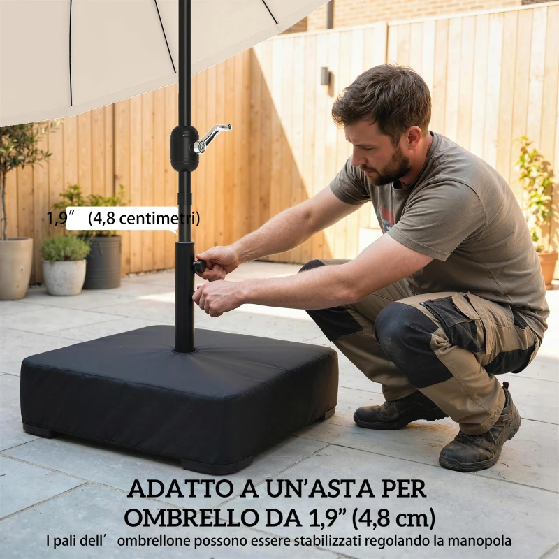 Outsunny Base per Ombrellone Riempibile con Sabbia 80 kg/Sabbia Bagnata 90 kg, per Pali di Ombrelloni da Ø48 mm, Nero