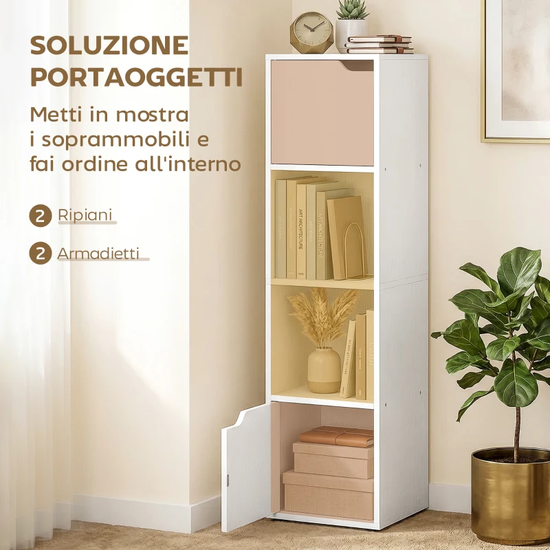 HOMCOM Libreria Moderna con 2 Armadietti e Ante a 4 Ripiani, 30x29x119 cm, Bianco