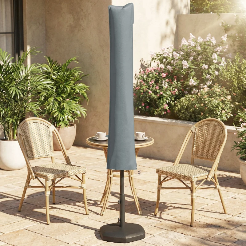 Pokrowiec na parasol Outsunny, osłona na parasol, pokrowiec ochronny, odporny na warunki atmosferyczne, paski mocujące, zamek błyskawiczny, poliester Oxford, szary, 178 x 25/35 cm