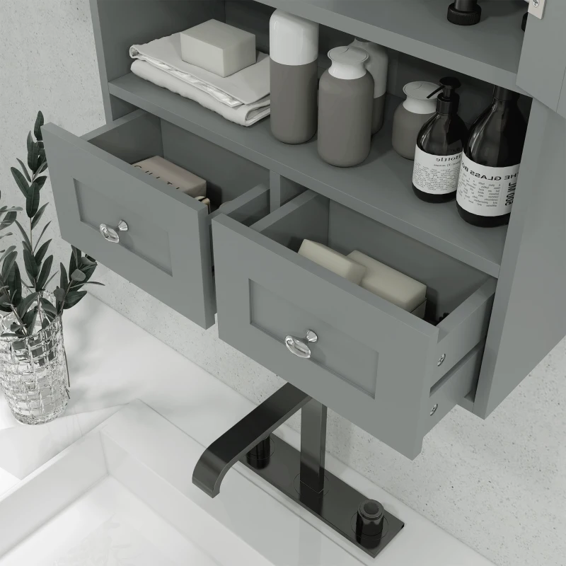 kleankin Armoire murale de salle de bain, armoire de toilette, avec portes, étagère, 2 tiroirs, 50,8l x 17,8P x 66H cm, gris