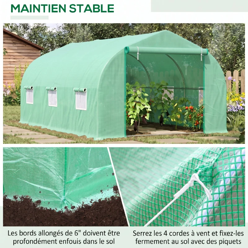 Outsunny Serre tunnel de jardin 4,5 x 3 x 2 m grande taille 6 fenêtres vert