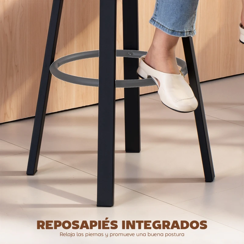 HOMCOM Juego de 2 Taburetes Altos de Cocina Giratorios Tapizados de PU con Respaldo Marco de Metal Reposapiés Gris Oscuro