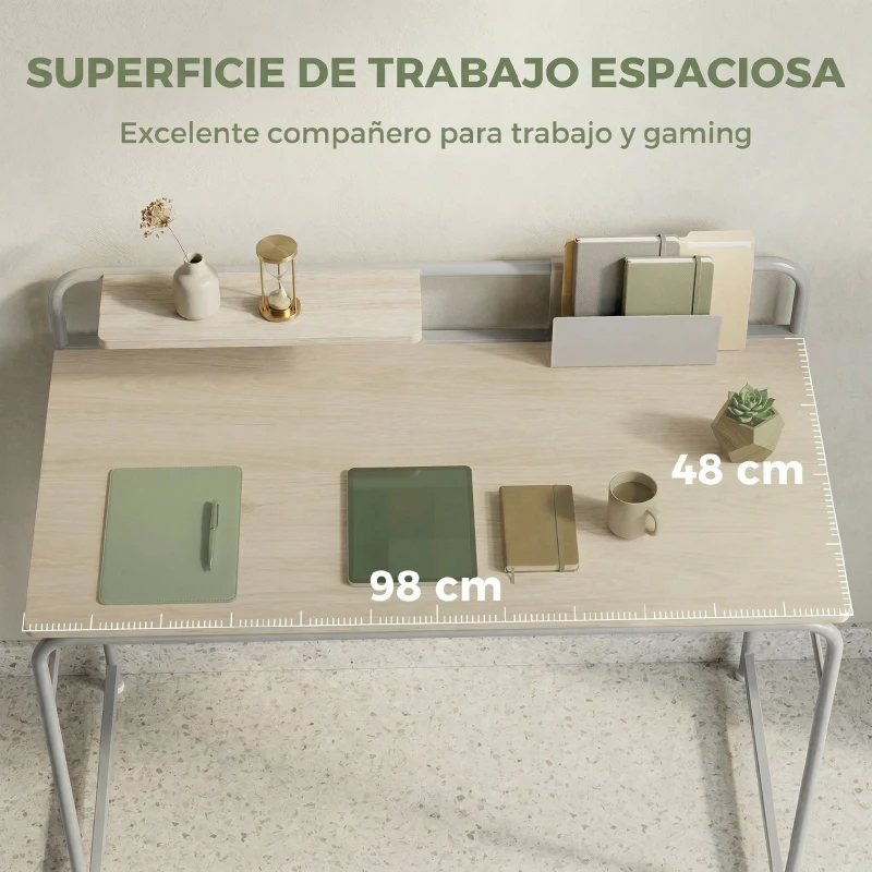 HOMCOM Mesa de Escritorio Moderno con Estante y Estructura de Metal Fácil Montaje 98x48x88,5 cm Roble