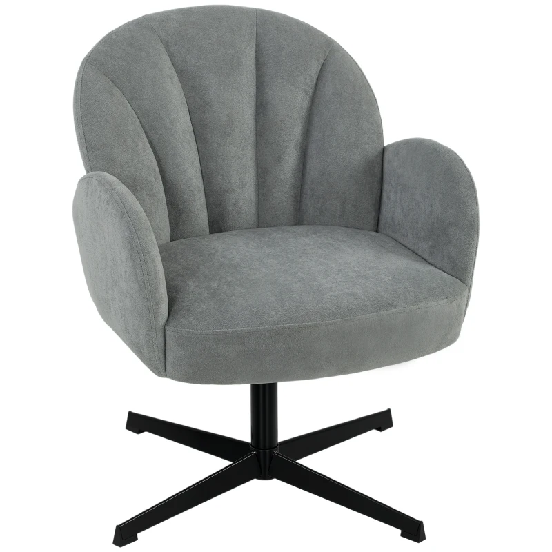 HOMCOM Swivel Accent Chair, Shell-Shaped Armchair with Spring Cushion, Metal Base, Grey