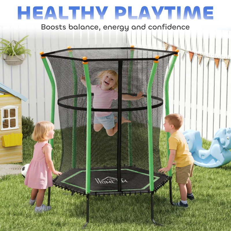 HOMCOM Trampoline pour enfant Ø 1,63 x 1,9 m filet de sécurité porte zippée 6 poteaux rembourrés inclus vert noir