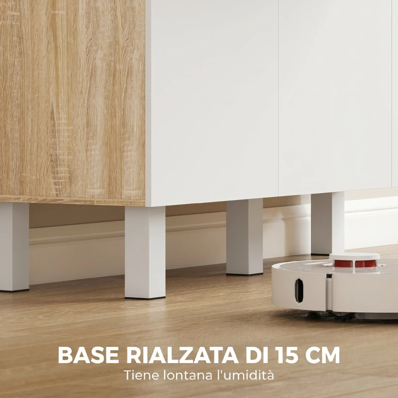 HOMCOM Dispensa con cassetto, ripiani, fori cavi, bianco, ideale per cucina.