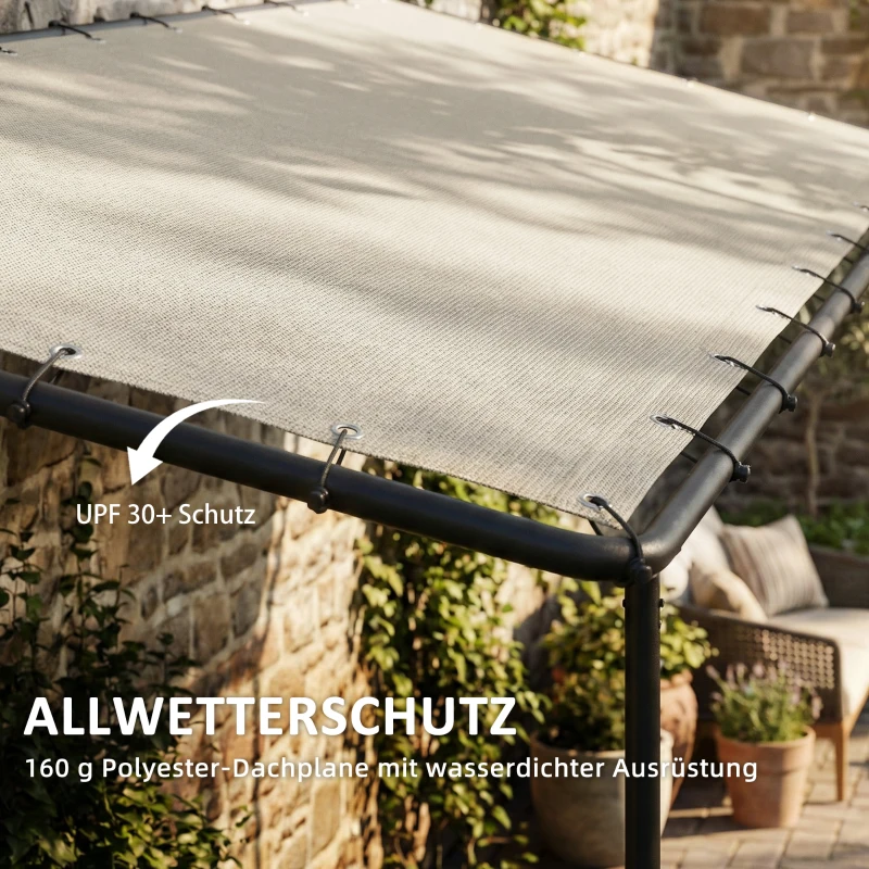 Outsunny Anbaupavillon Pergola mit Metallgestell Dach, wetterfest wandmontiert Pavillon Vordach, 3 x 1,8 x 2,3 m Cremeweiß